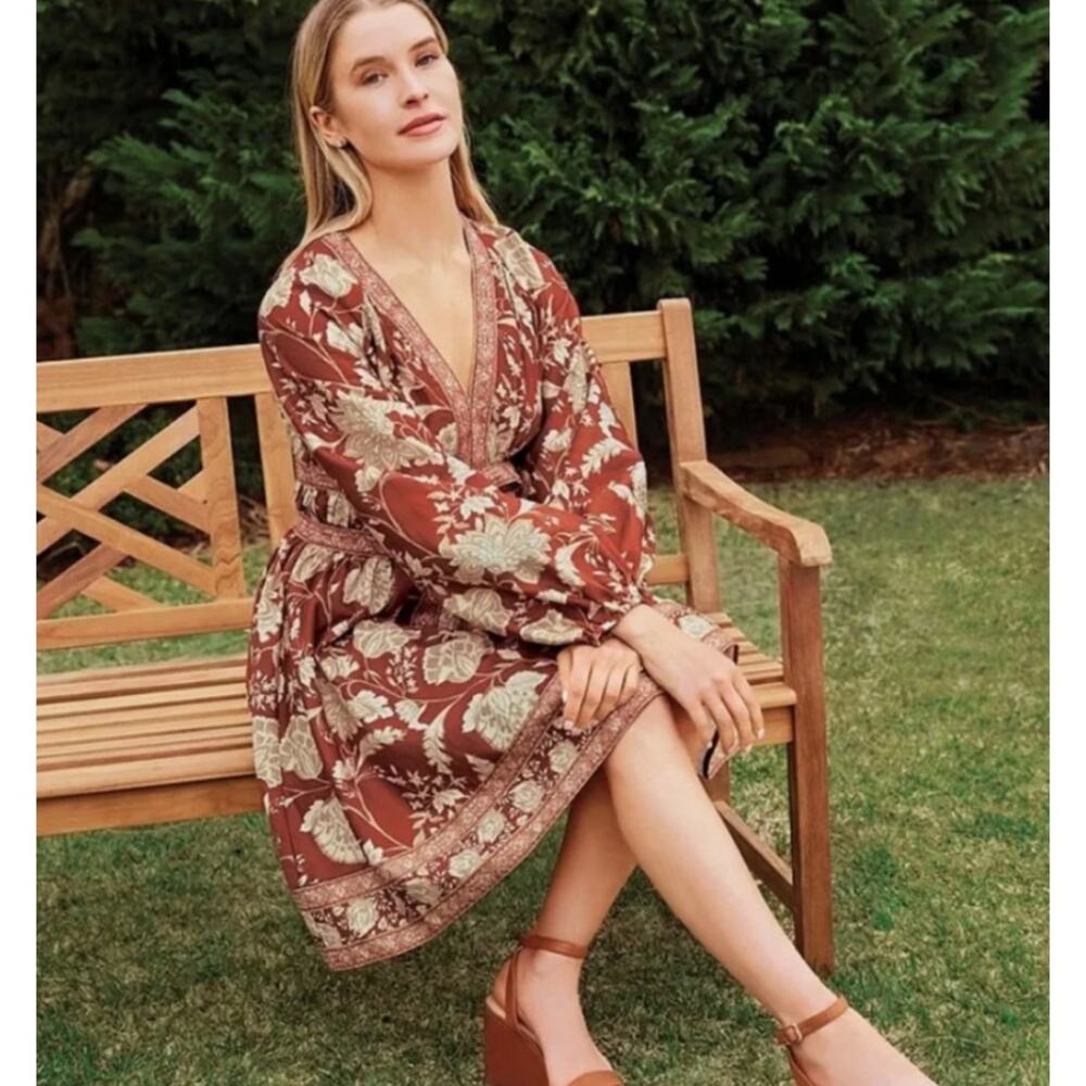 Antonio Melani Norma Jean Floral Boho Dress Red Beige Sz 8 NWT